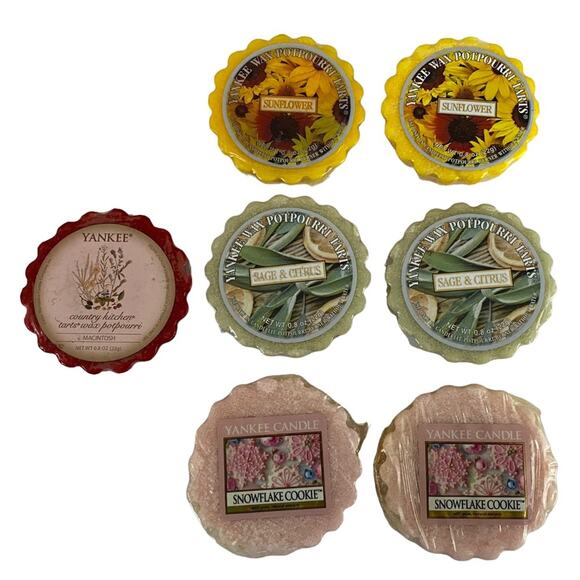7 Yankee Candle Wax Tart Melts Sunflower Sage Snowflake Cookie Retired SEALED - Picture 2 of 12